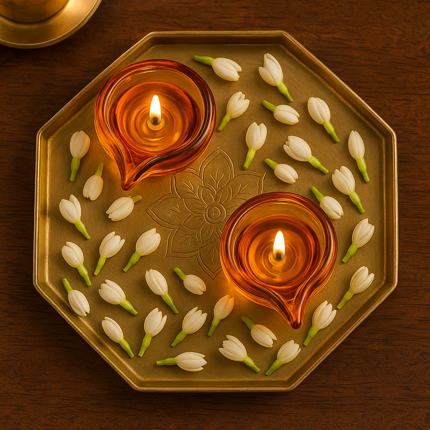 Art Glass Puja Diya-  Ambar Jyot (Set of 2)