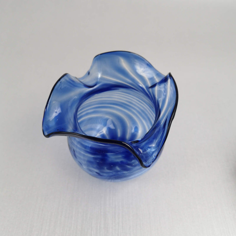 Art Glass  Bowl /Vase Blue wave