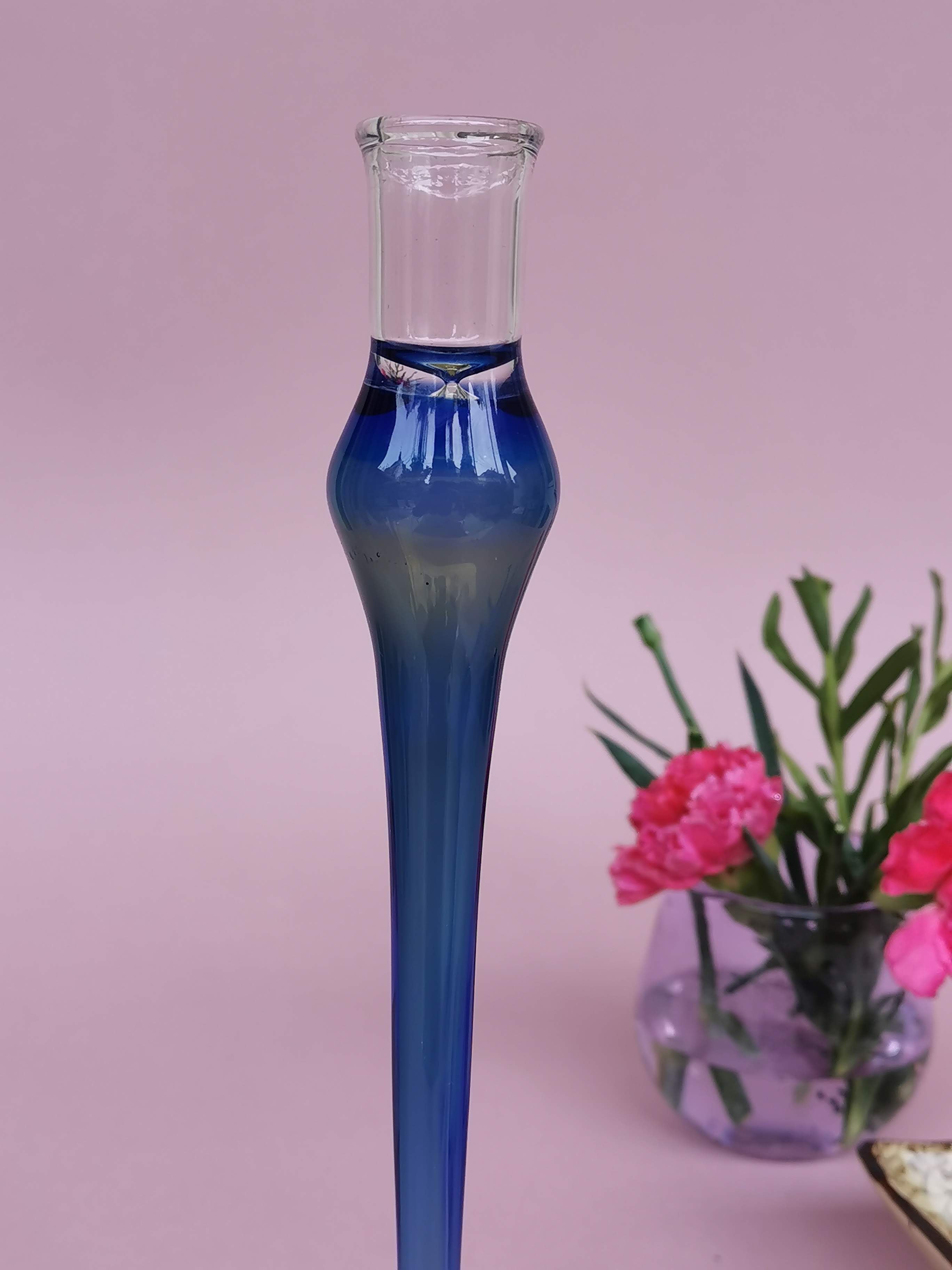 Elegant  vintage  glass candle holder - Sky