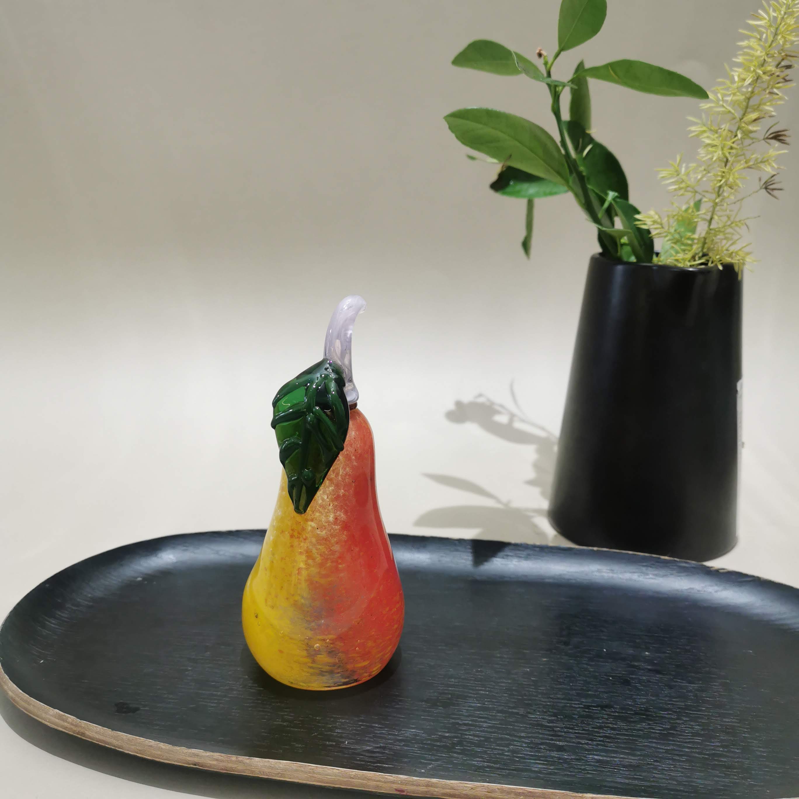 Murano Glass Style Decoration- Red Yellow Pear Art Glass