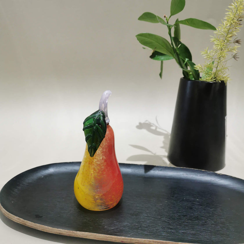 Murano Glass Style Decoration- Red Yellow Pear Art Glass