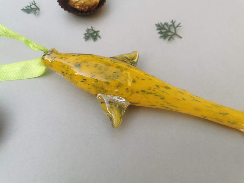 Coastal Charm Glass Hanging Fish Ornament- Artful Yellow