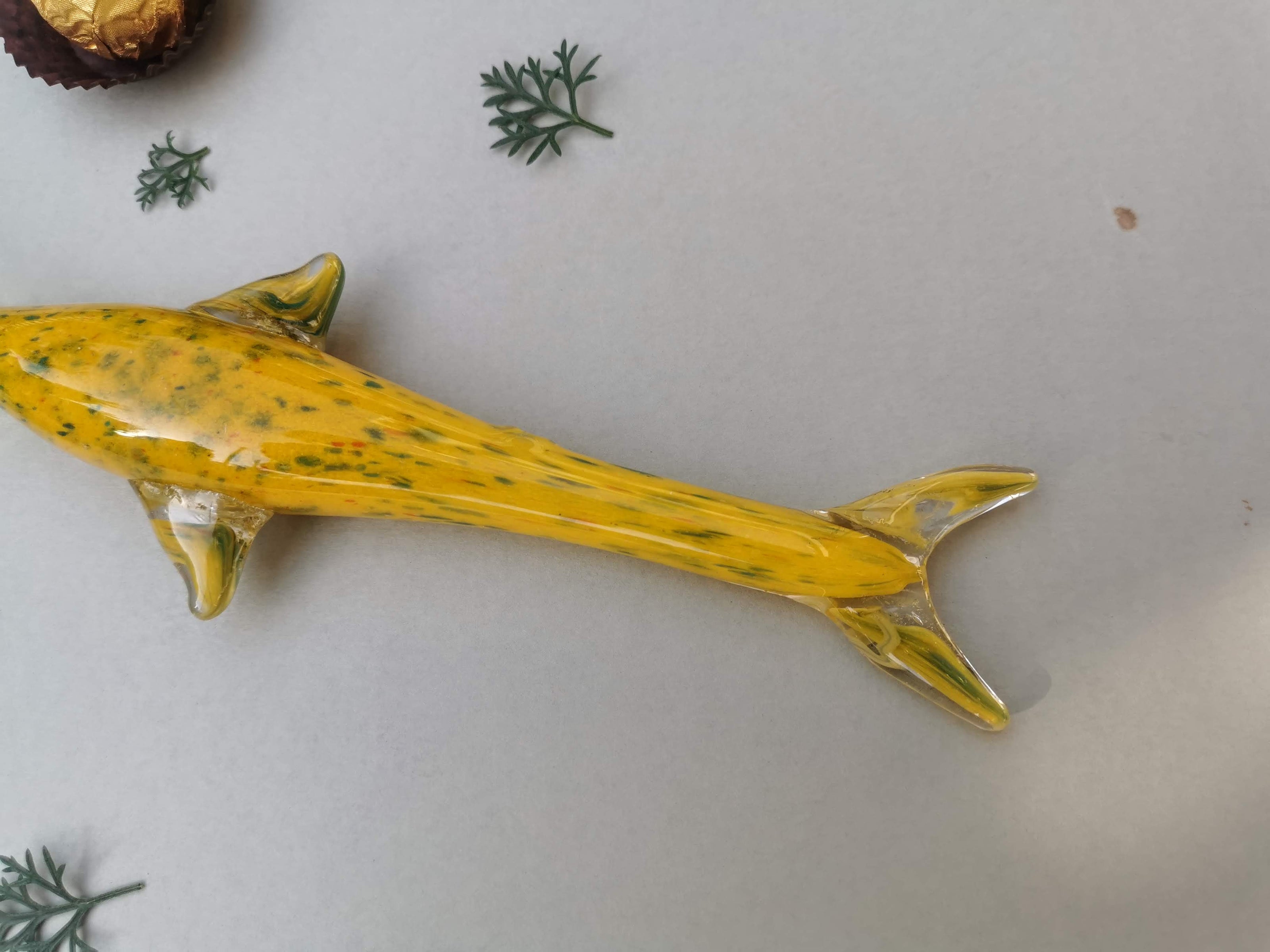 Coastal Charm Glass Hanging Fish Ornament- Artful Yellow