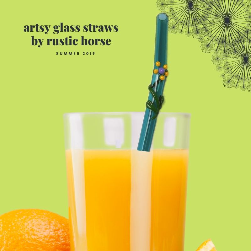 Mix Glass Straws by Rustic Horse. Bent 8" x 9.5 mm Handblown Glass-Pack of 6