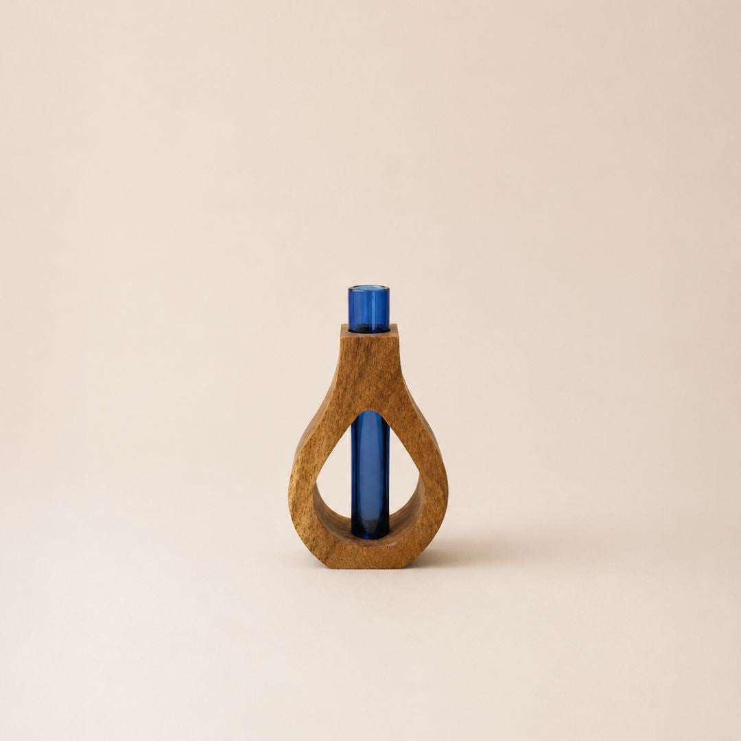 The Holding Form — Sculptural Wood & Glass Flower Holder