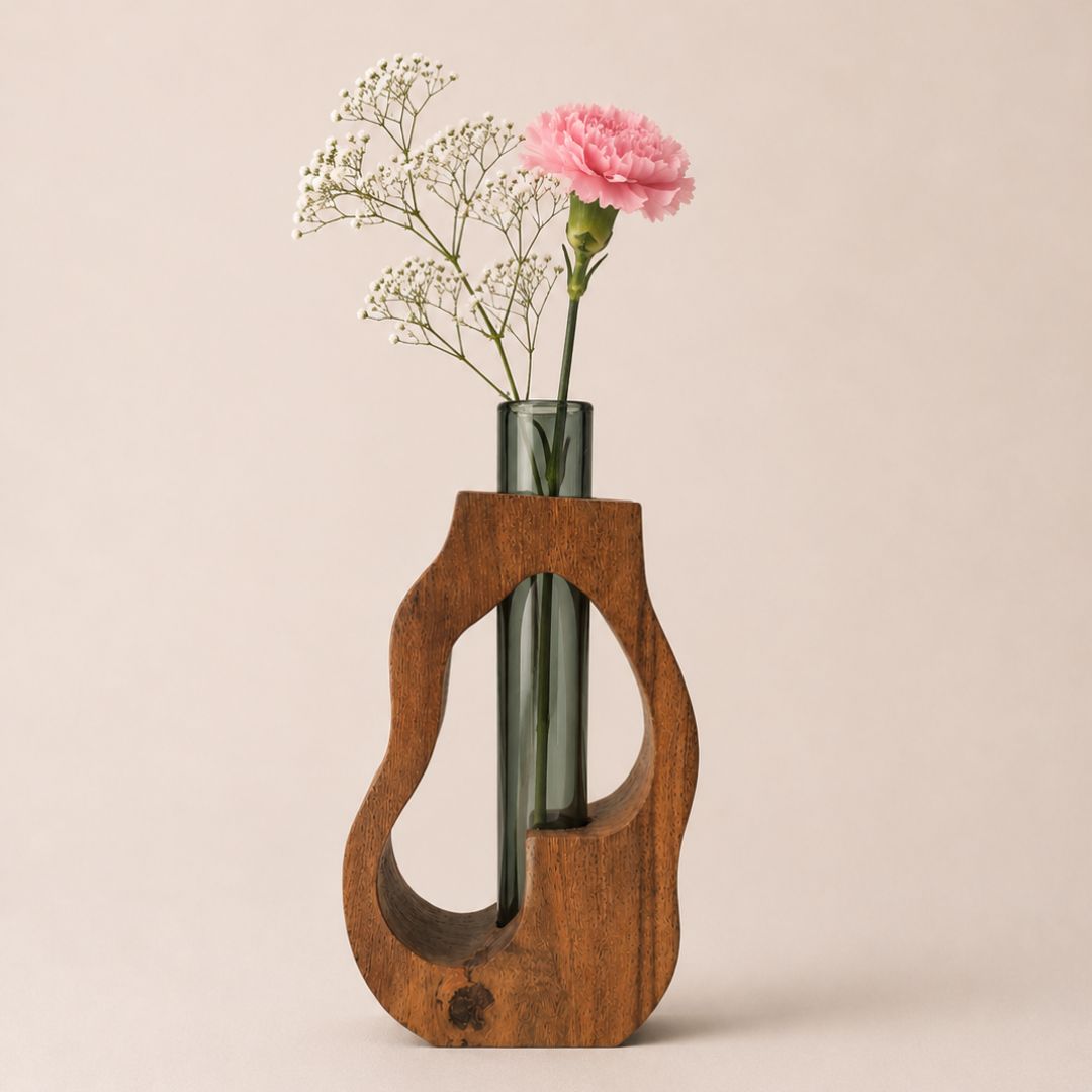 The Holding Form — Sculptural Wood & Glass Flower Holder