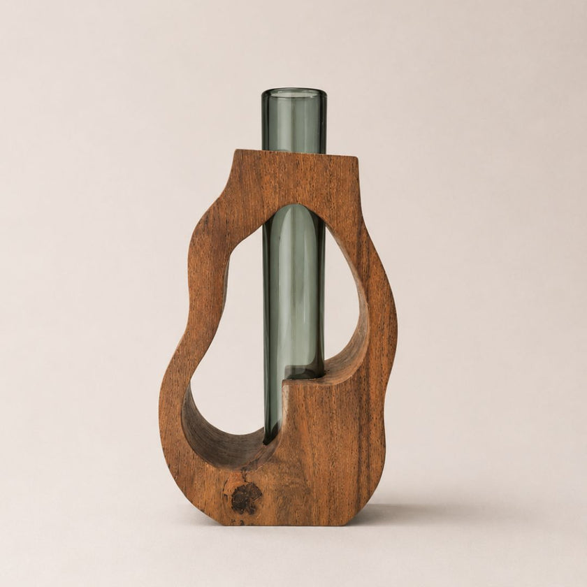 The Holding Form — Sculptural Wood & Glass Flower Holder