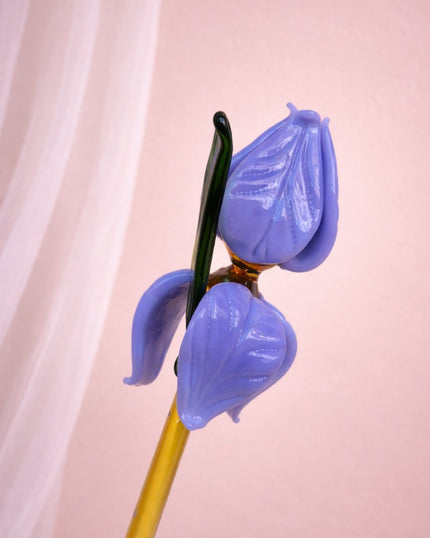 Quiet Azure Bloom - Glass Rose (10”)