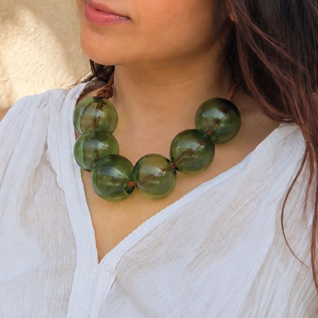 Verdant Halo Necklace | Handblown Glass Wearable Art