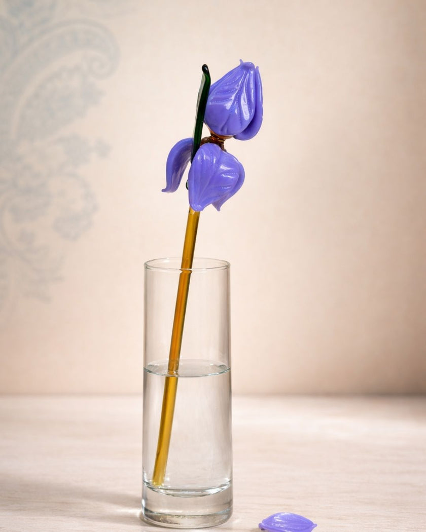 Quiet Azure Bloom - Glass Rose (10”)