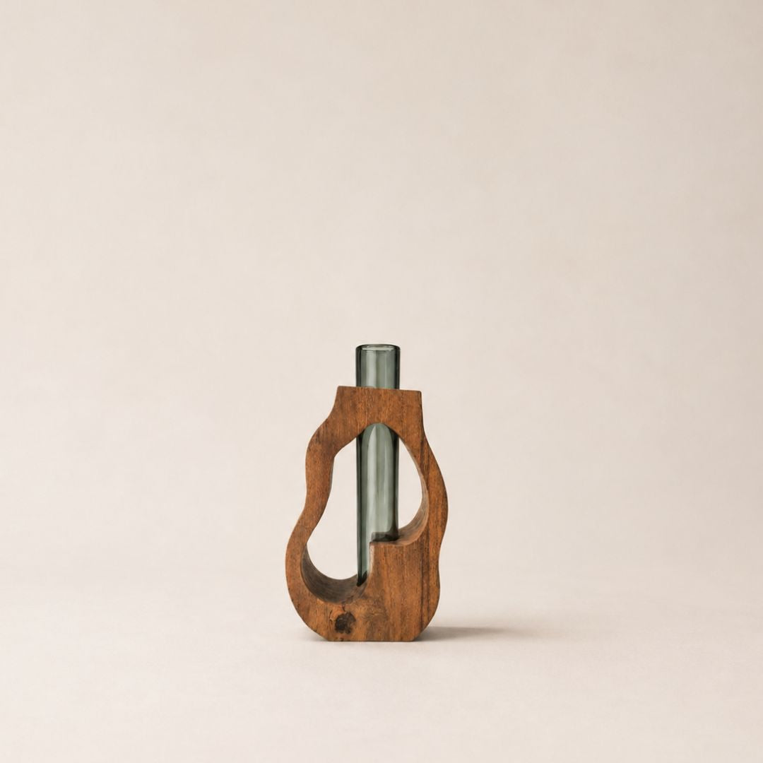 The Holding Form — Sculptural Wood & Glass Flower Holder