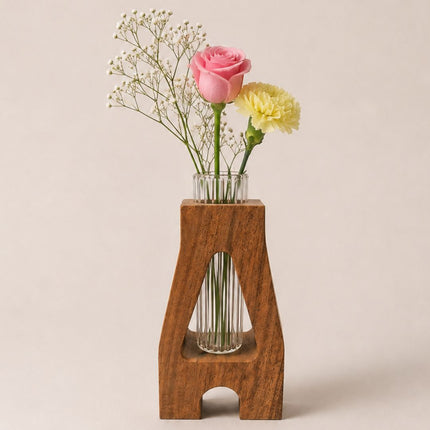 The Holding Form — Sculptural Wood & Glass Flower Holder