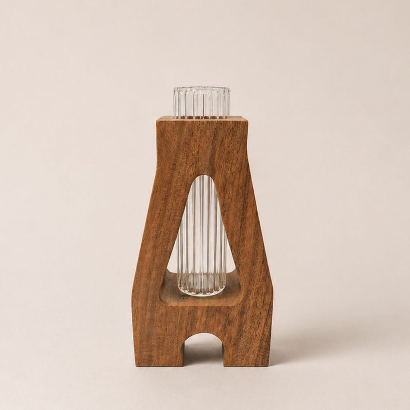The Holding Form — Sculptural Wood & Glass Flower Holder