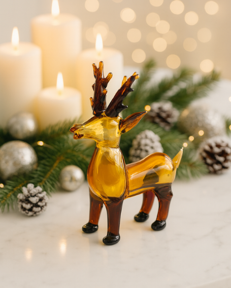 Amber Antler Reindeer – Premium Festive Glass Sculpture