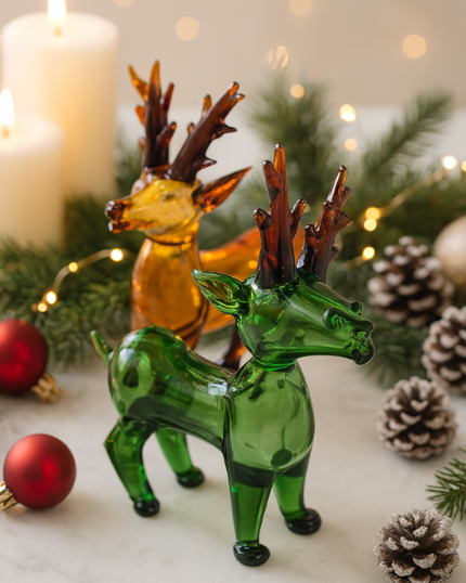 Jade Antler Reindeer – Premium Festive Glass Sculpture