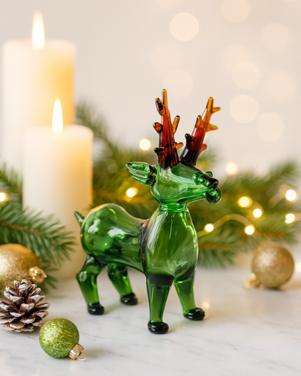 Jade Antler Reindeer – Premium Festive Glass Sculpture