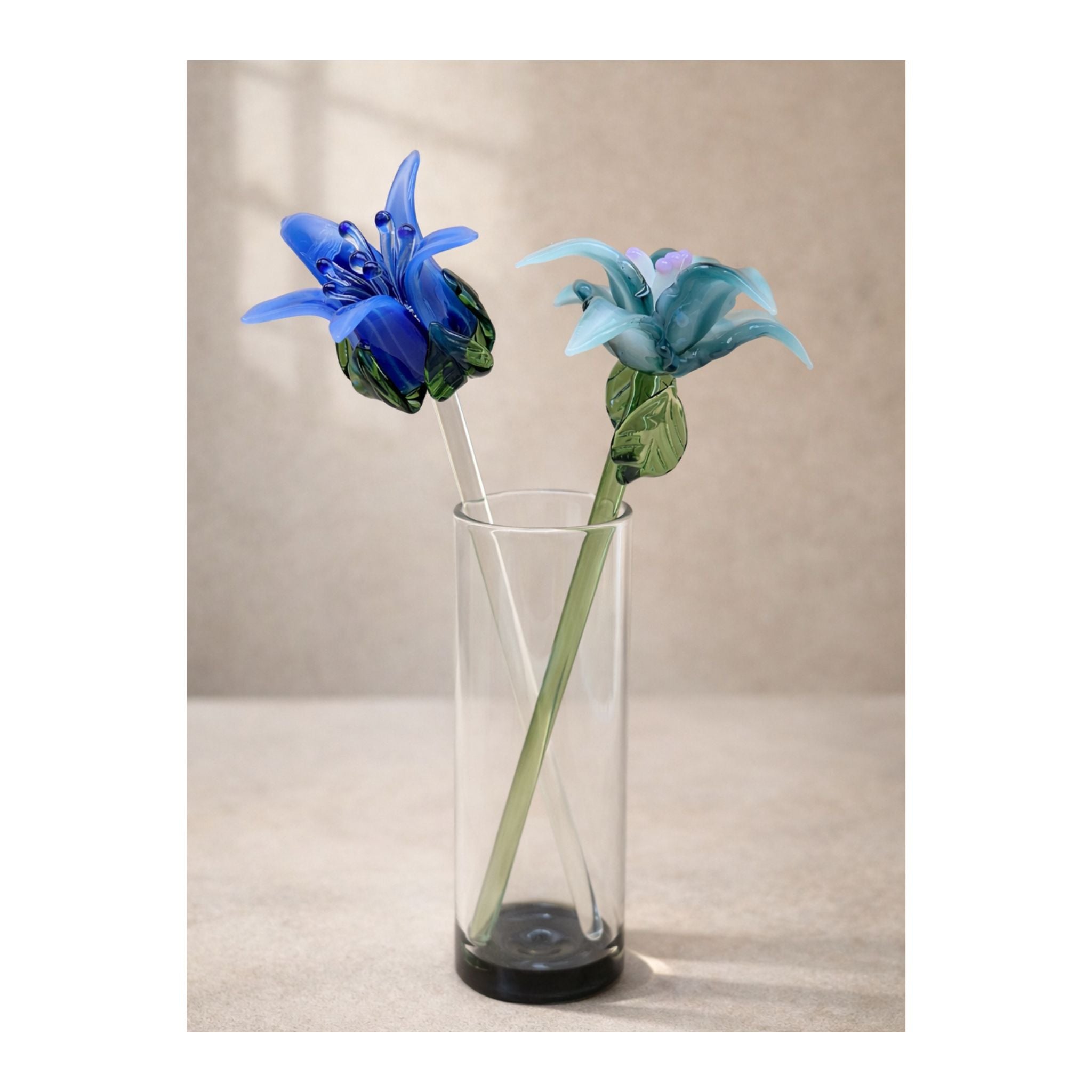 Tinsel Lily Glass Flower  -Azure Blue