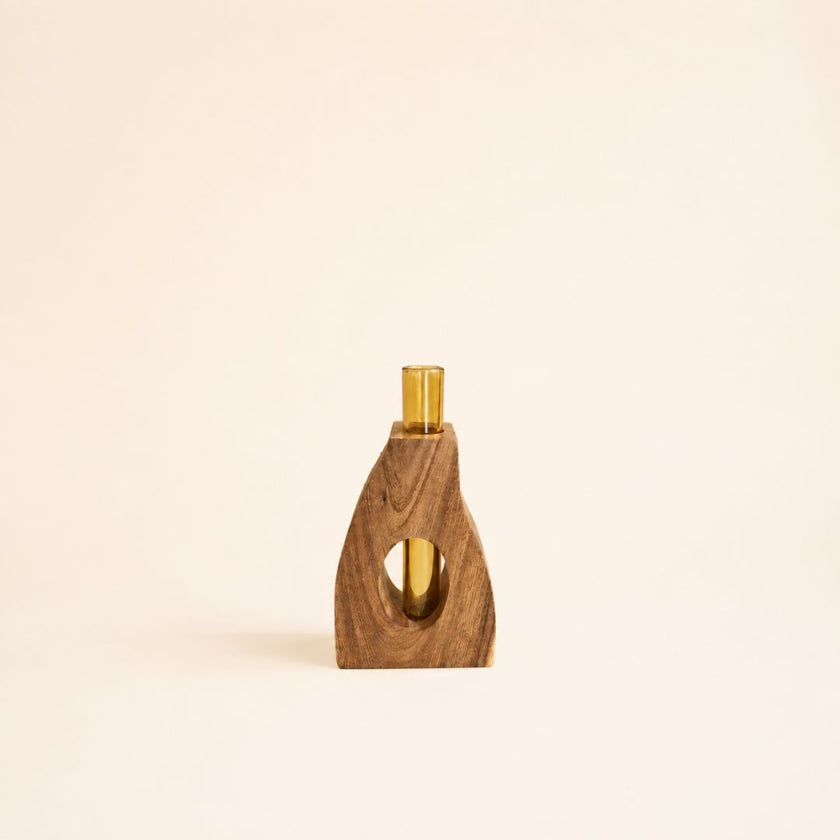 The Holding Form — Sculptural Wood & Glass Flower Holder