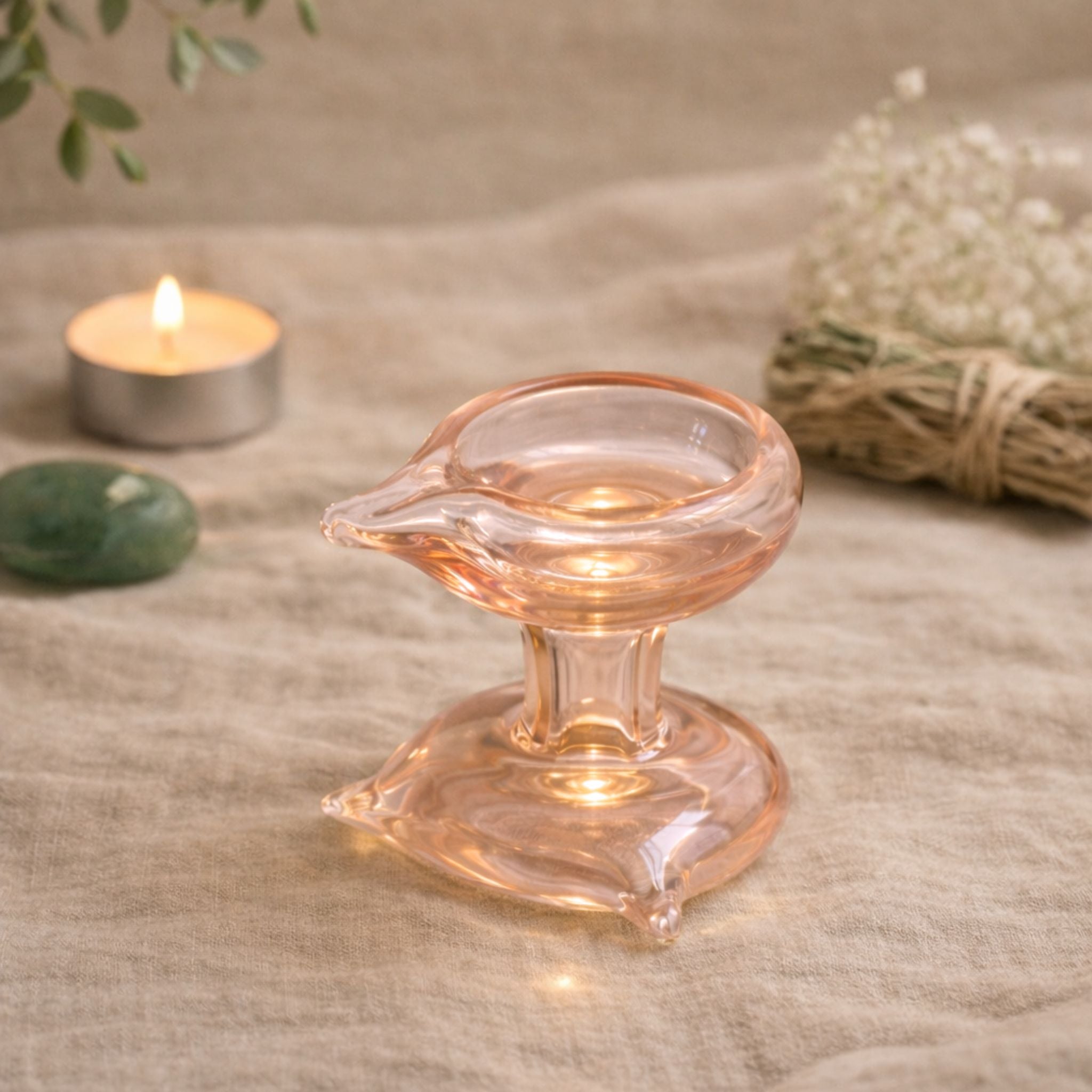 Art Glass Puja Diya-  Gulabi Maharani