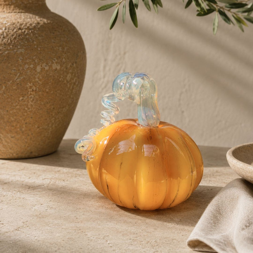 Murano-Style Glass-  Harvest Amber Pumpkin