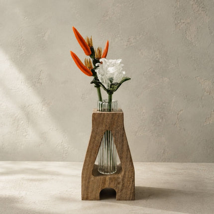 The Holding Form — Sculptural Wood & Glass Flower Holder