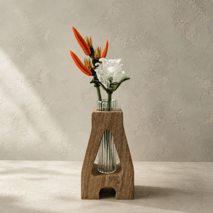 The Holding Form — Sculptural Wood & Glass Flower Holder
