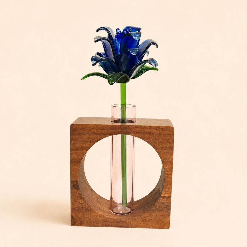 The Holding Form — Sculptural Wood & Glass Flower Holder