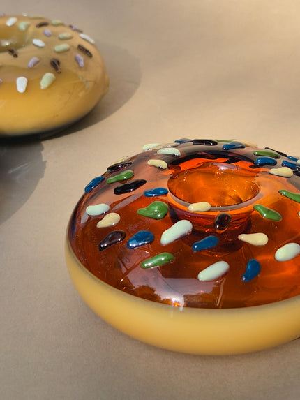 Retro Glass Donut Sculpture- Amber Color