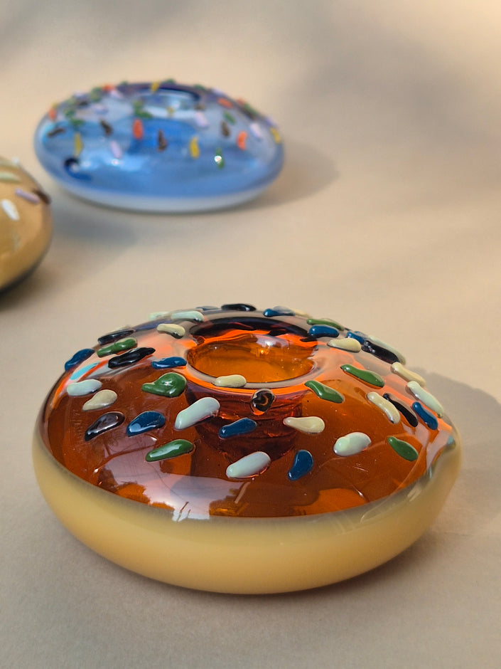 Retro Glass Donut Sculpture- Amber Color