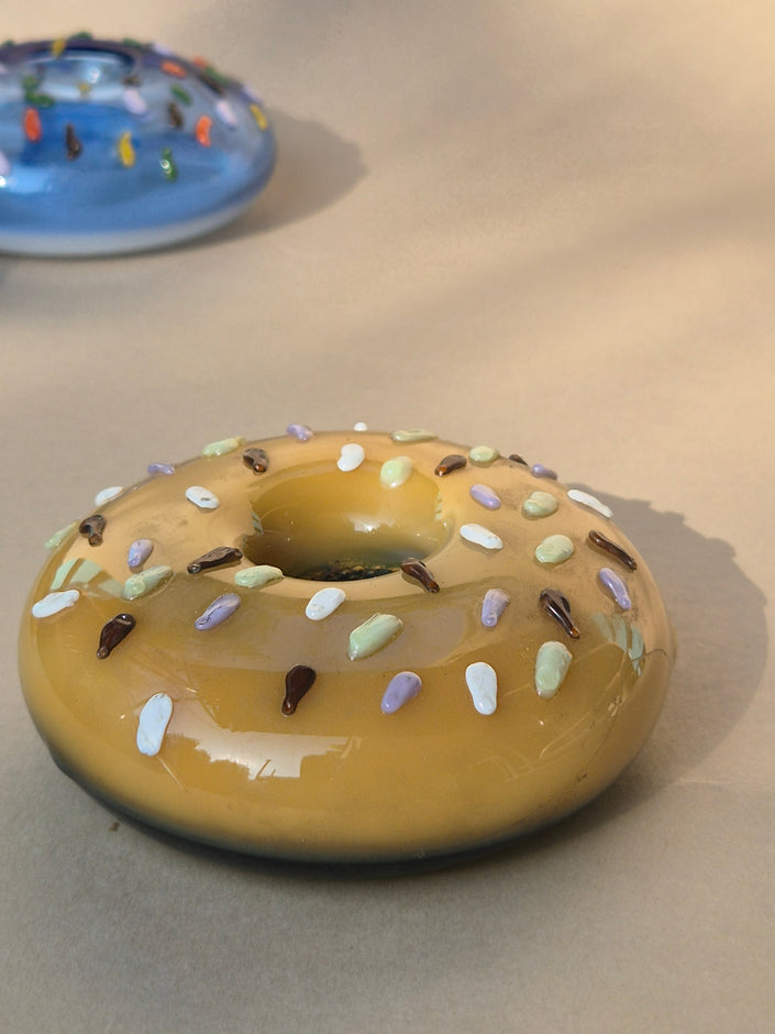 Retro Glass Donut Sculpture- Caramel