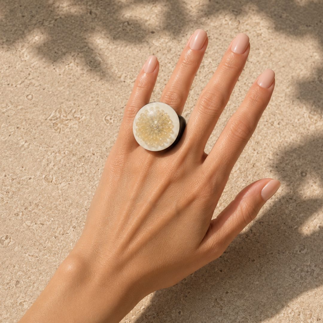 Ivory Bloom | Handblown Glass Statement Ring