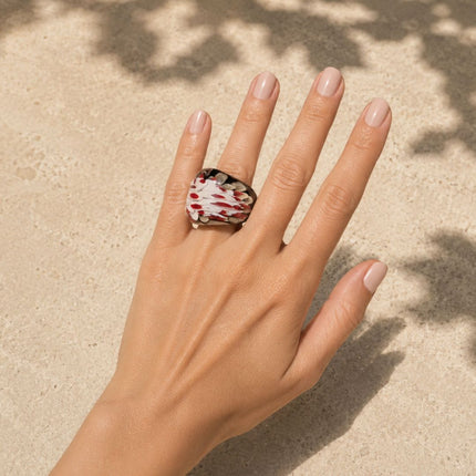 Crimson Drift | Handblown Glass Statement Ring