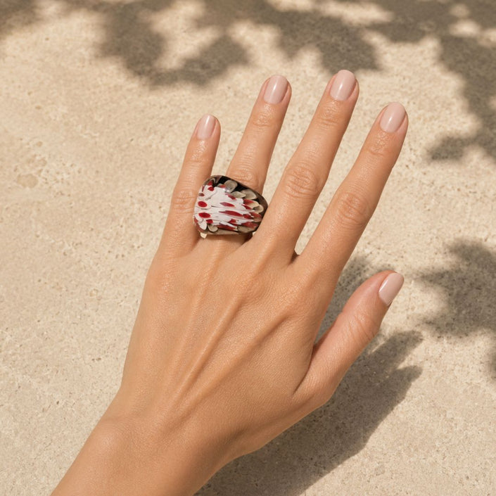 Crimson Drift | Handblown Glass Statement Ring