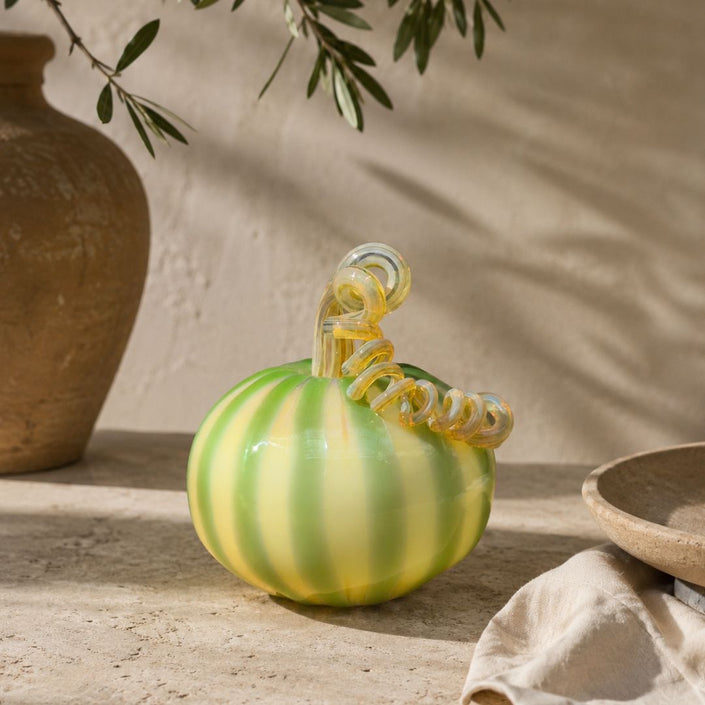 Murano-Style Glass- Meadow Stripe Pumpkin
