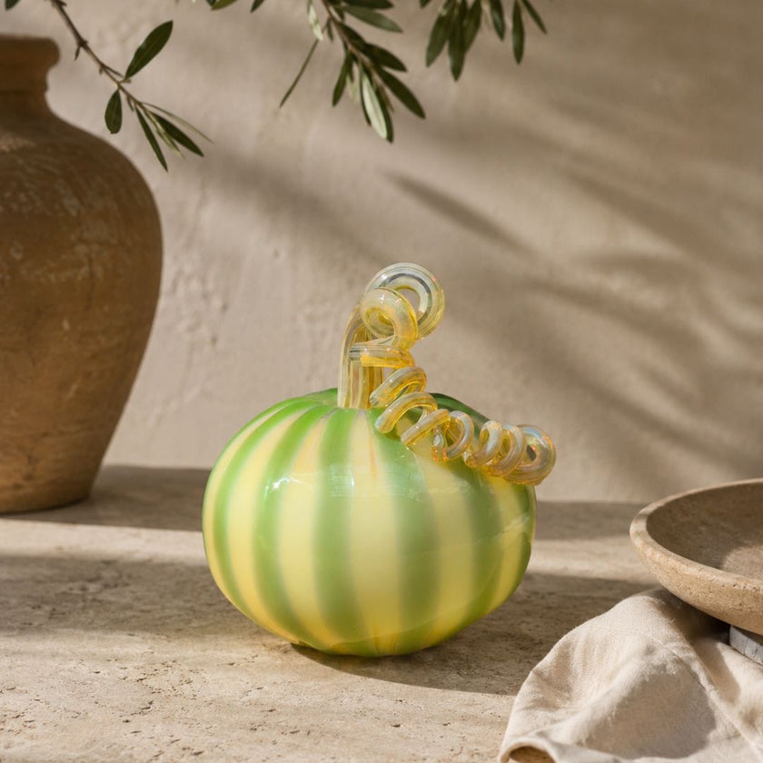 Murano-Style Glass- Meadow Stripe Pumpkin