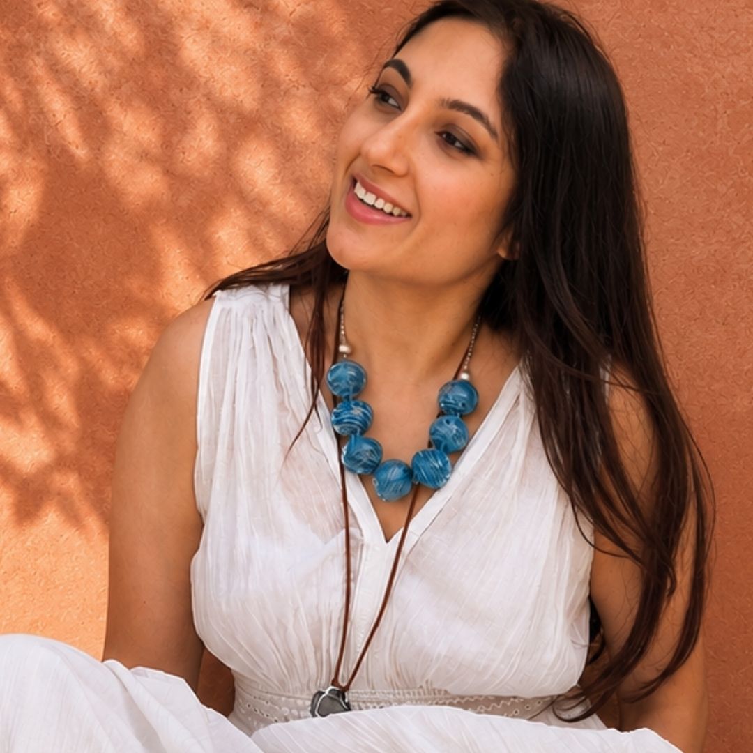 Handblown Blue Glass Bead Statement Necklace | Tidal Echo