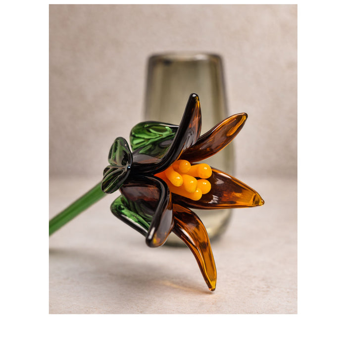 Tinsel Lily Glass Flower Stem - Amber