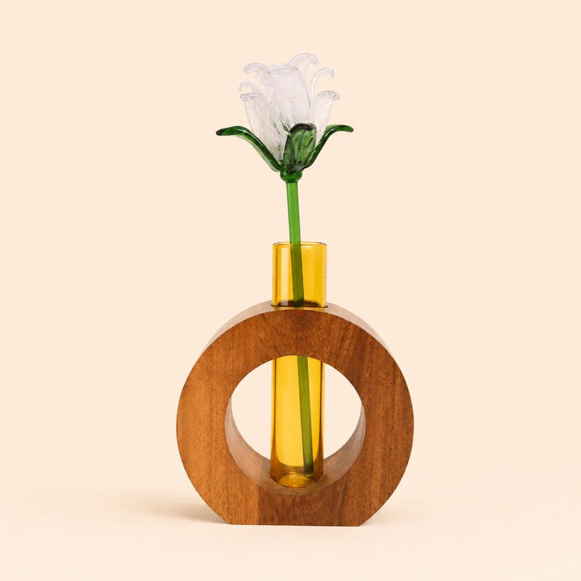 The Holding Form — Sculptural Wood & Glass Flower Holder