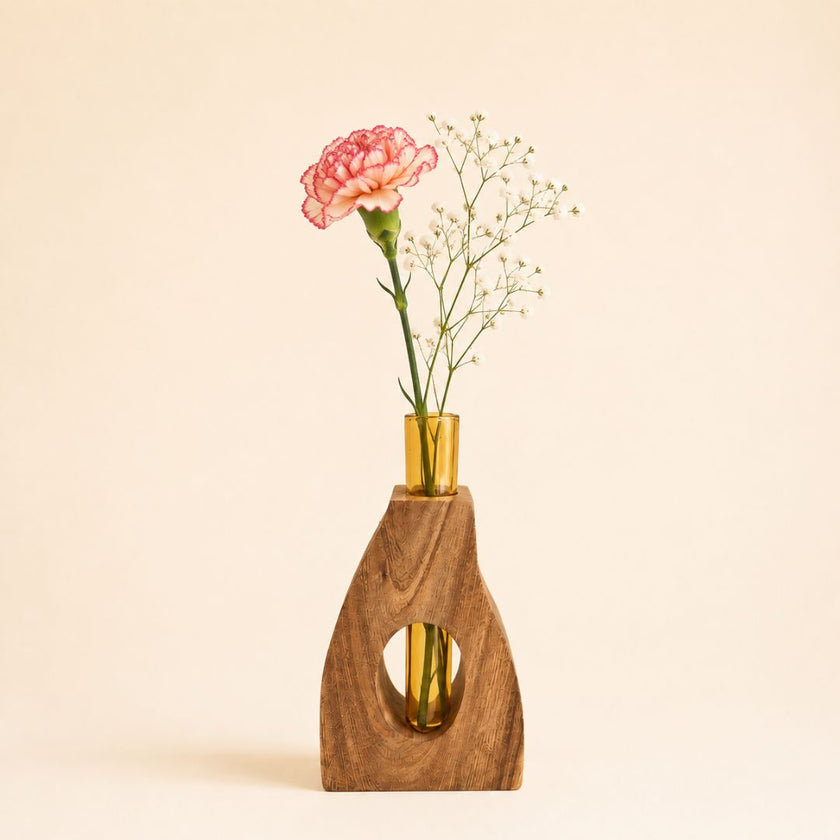 The Holding Form — Sculptural Wood & Glass Flower Holder