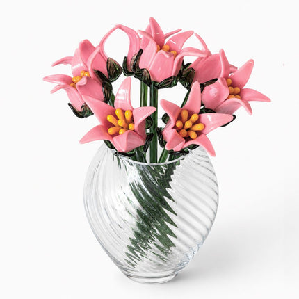 Coral Tinsel Lily Bouquet – Handblown Glass Flowers