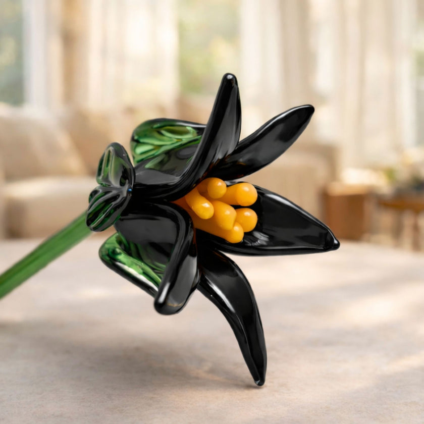 Tinsel Lily Glass Flower Stem - Black