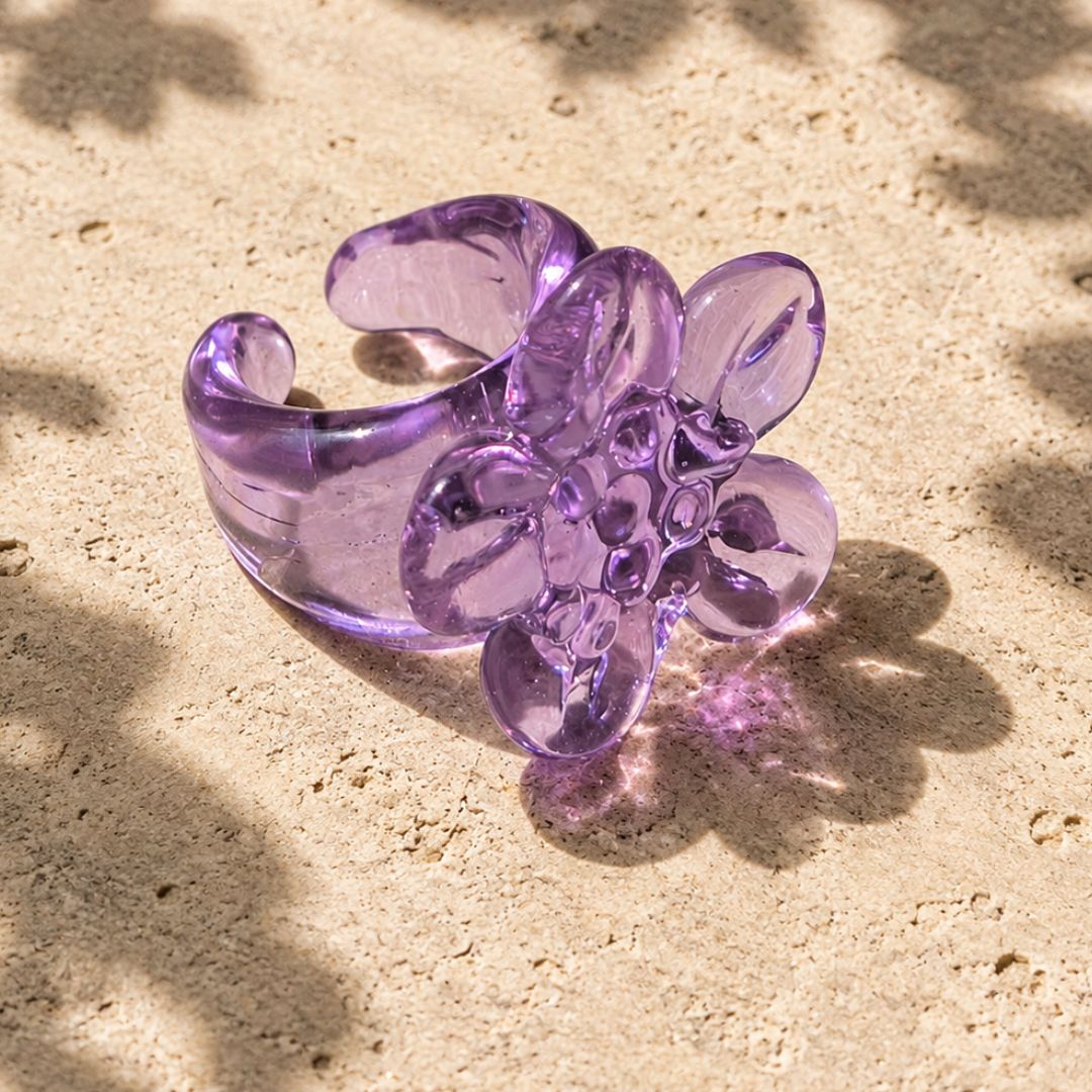 Amethyst Blossom | Handblown Glass Flower Ring