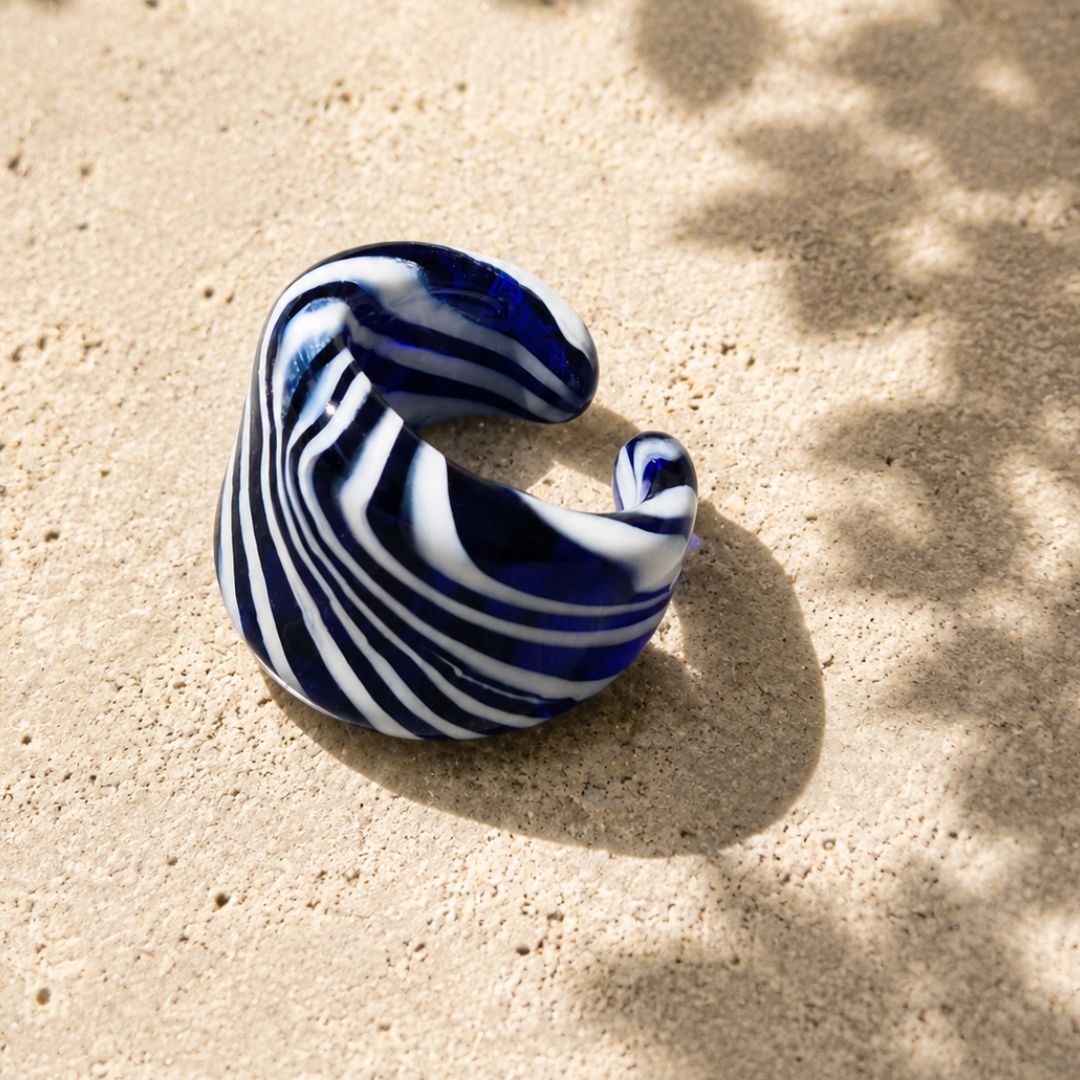 Tidal Lines | Handblown Glass Statement Ring