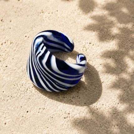 Tidal Lines | Handblown Glass Statement Ring