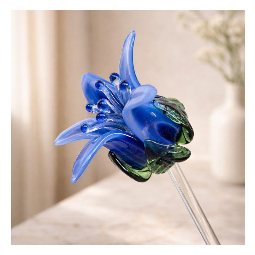 Tinsel Lily Glass Flower  -Azure Blue