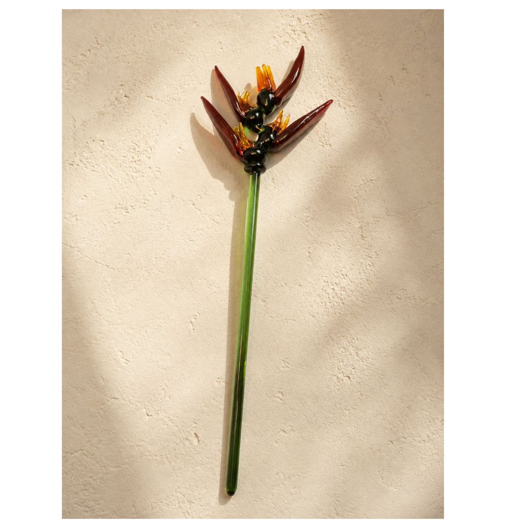 Heliconia Solis | Handblown Glass Botanical Stem | 14 Inch