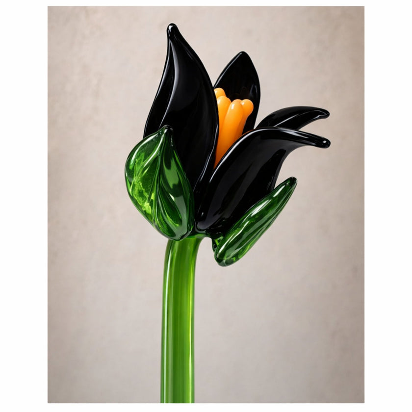 Tinsel Lily Glass Flower Stem - Black