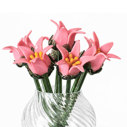Coral Tinsel Lily Bouquet – Handblown Glass Flowers