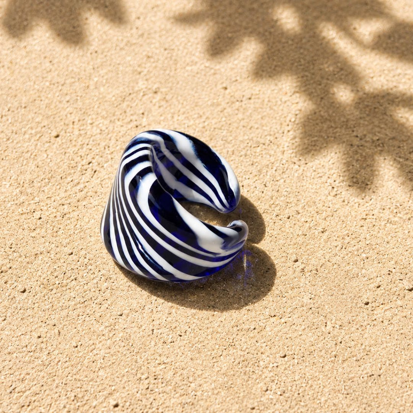 Tidal Lines | Handblown Glass Statement Ring