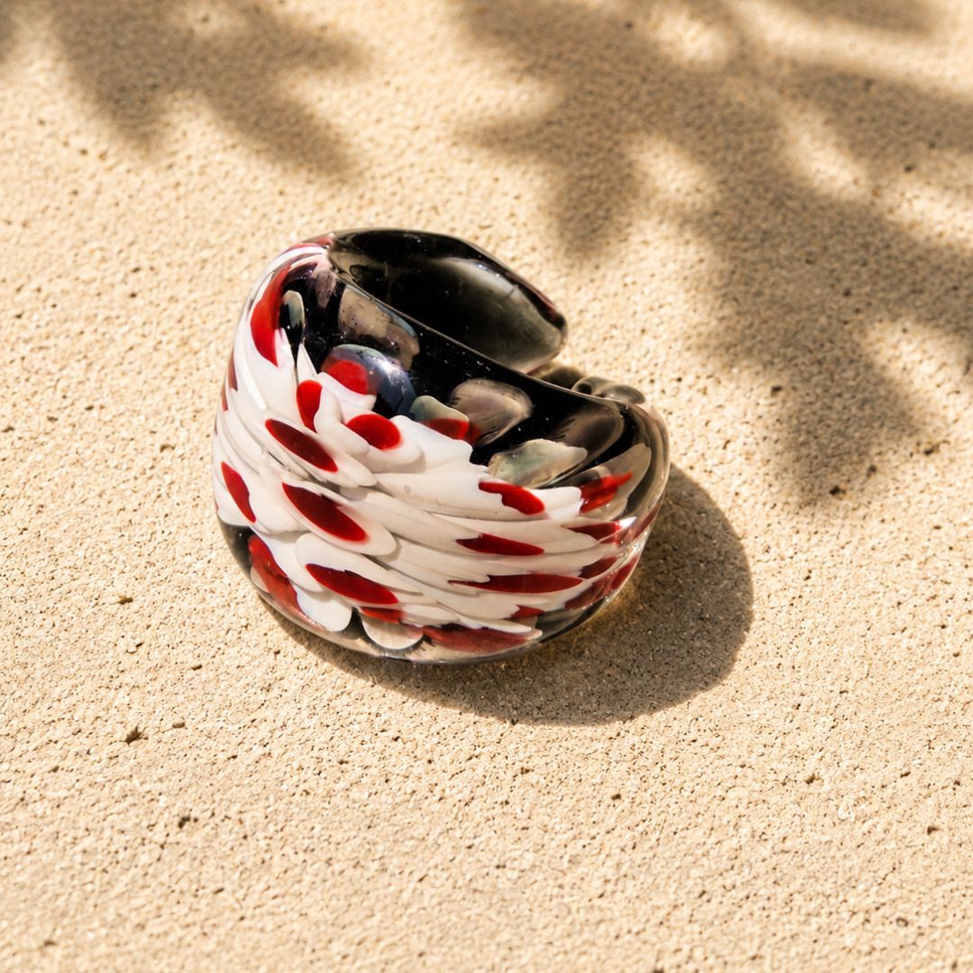 Crimson Drift | Handblown Glass Statement Ring